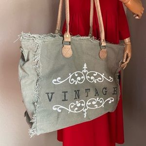 Canvas large tote bag fringed Vintage Addiction